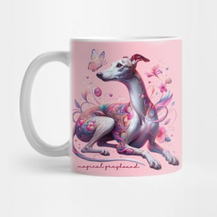 Whimsical Greyhound With Flowers And Butterfly Mug